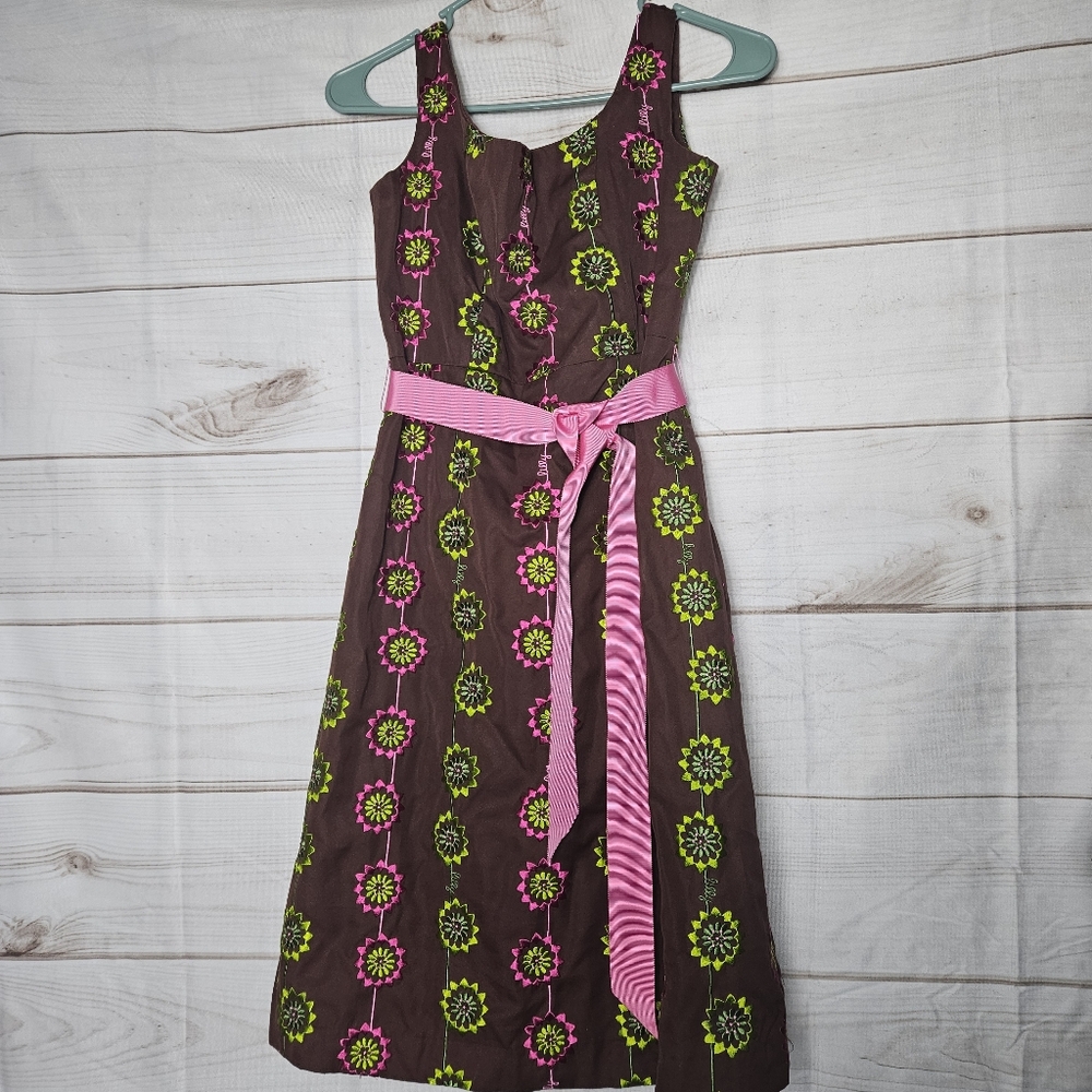 Vintage Lilly Pulitzer Silk-Blend Embroided Dress